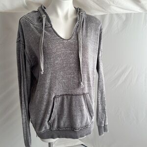 Ocean Drive gray distressed side zipper front pocket notched neck hoodie